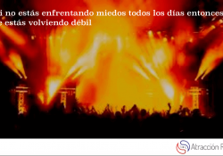 Un concierto lleno de personas, desde la tarima salen chamas de fuego disparadas hacia arriba. En la parte de arriba de la imagen está escrito el título del post y en la parte inferior derecha está el logo de Atracción Real